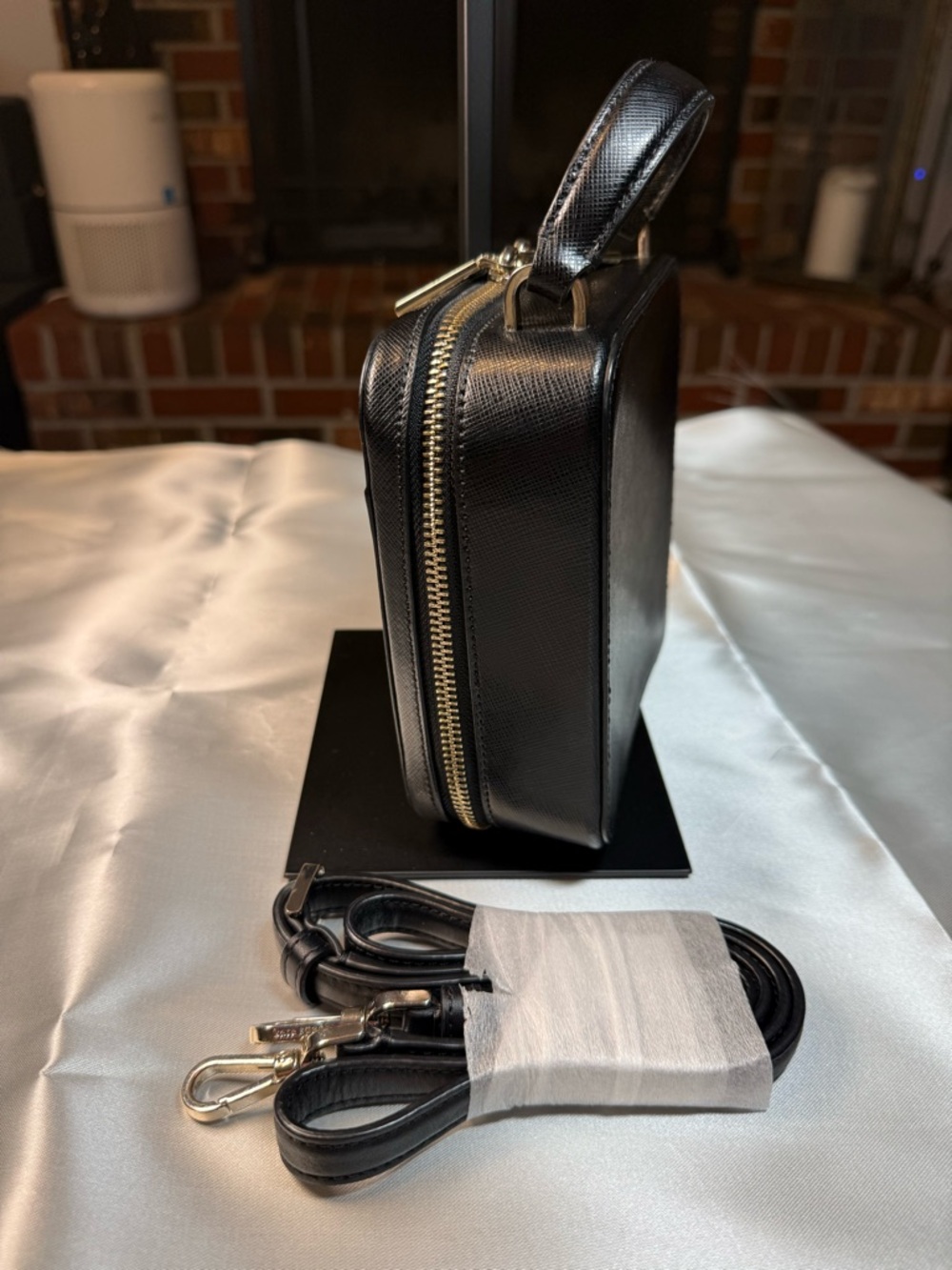 NWOT Kate Spade Black Mini Top-Handle Crossbody with Gold Hardware and Scarf - Picture 6 of 11
